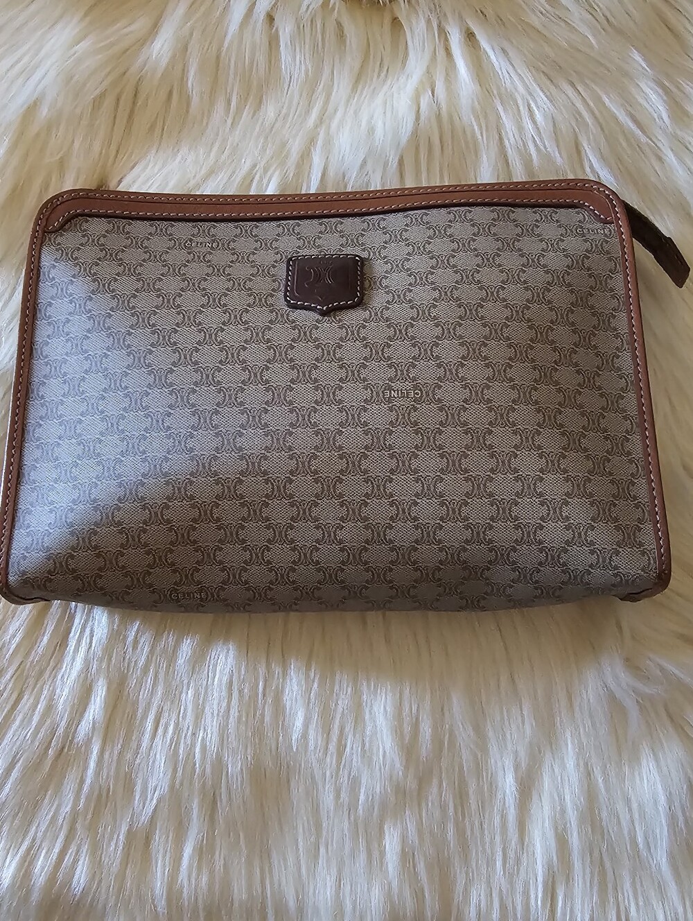 ❣️Celine Beige and Brown Macadam Canvas Pouch❣️